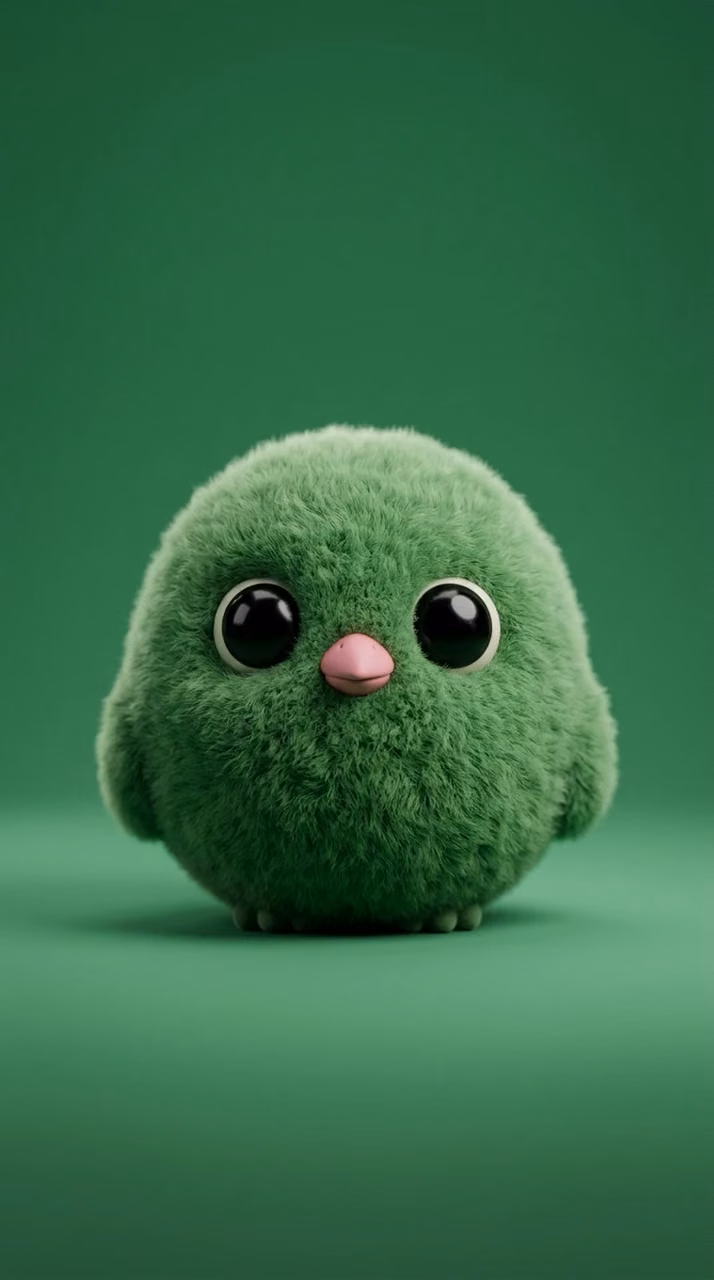 Download Cute Round Fuzzy Green Bird Character on Solid Green Background Wallpaper in Mobile HD Cute Round Fuzzy Green Bird Character on Solid Green Background - Free Mobile AMOLED Wallpaper Background