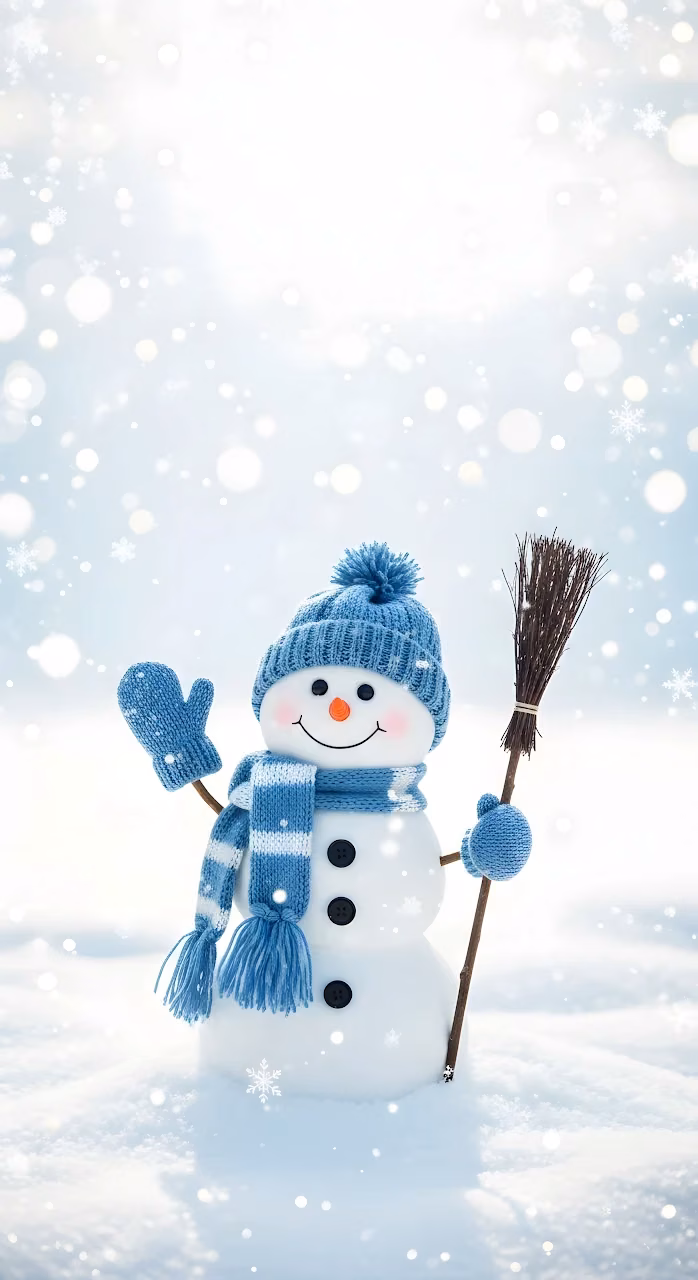 Cute Snowman Blue Scarf Winter Wonderland Bokeh - Free Mobile AMOLED Wallpaper Background