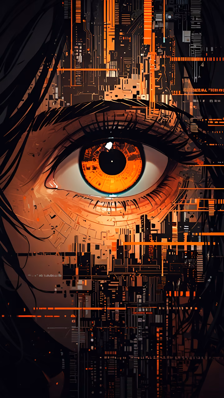 Download Cybernetic Eye Data Stream Orange and Black Abstract Wallpaper in Mobile HD Cybernetic Eye Data Stream Orange and Black Abstract - Free Mobile AMOLED Wallpaper Background