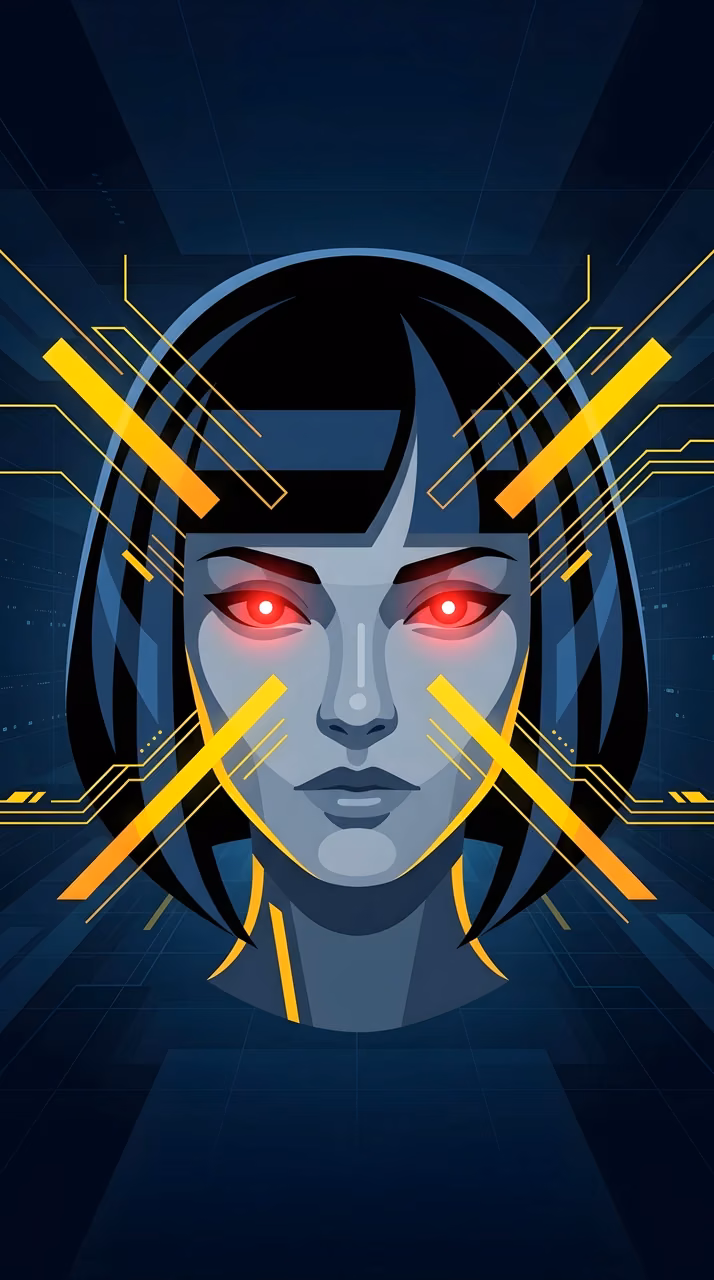Cybernetic Woman Face Illustration - Free Mobile AMOLED Wallpaper Background