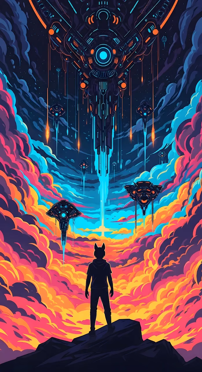 Cyberpunk Ascent Neon Clouds Futuristic Alien Invasion Art - Free Mobile AMOLED Wallpaper Background