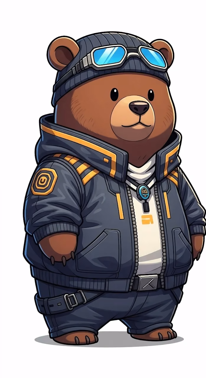 Cyberpunk Bear Mascot in Tech Biker Jacket and Goggles - Free Mobile AMOLED Wallpaper Background