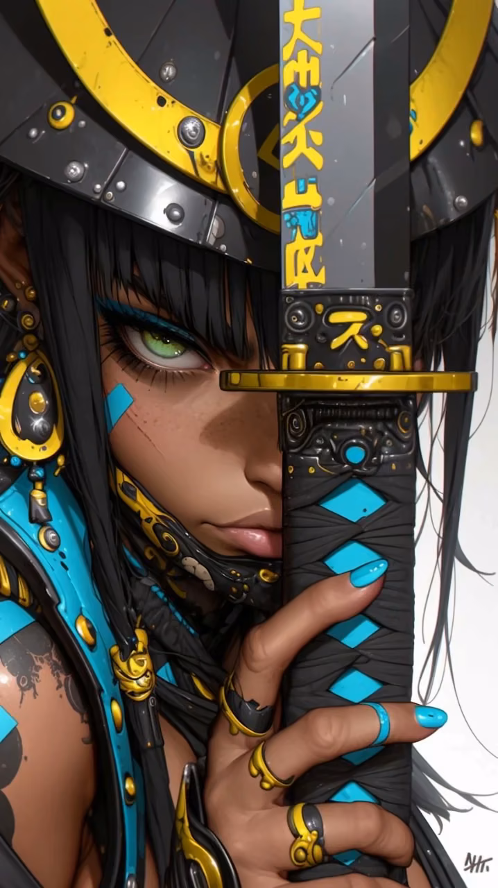 Download Cyberpunk Female Samurai Warrior Portrait Katana Sword Wallpaper in Mobile HD Cyberpunk Female Samurai Warrior Portrait Katana Sword - Free Mobile AMOLED Wallpaper Background