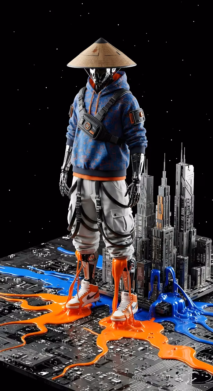 Cyberpunk Samurai Robot Streetwear City Circuit Board - Free Mobile AMOLED Wallpaper Background