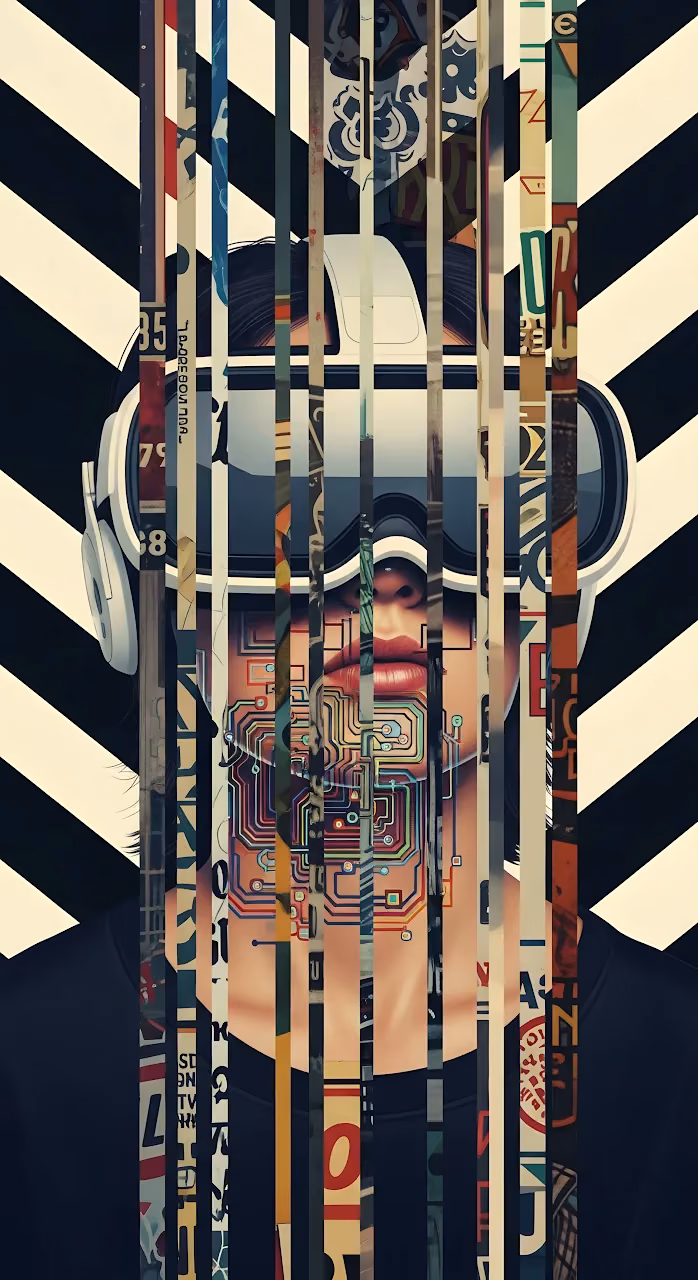 Download Cyberpunk VR Headset Glitch Art Strip Collage Wallpaper in Mobile HD Cyberpunk VR Headset Glitch Art Strip Collage - Free Mobile AMOLED Wallpaper Background