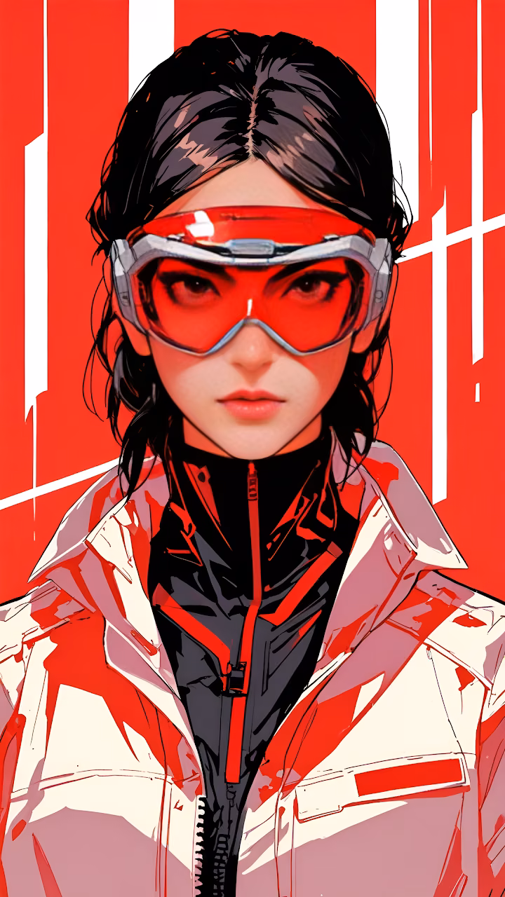 Cyberpunk Woman Portrait Red Goggles Tactical Suit Art - Free Mobile AMOLED Wallpaper Background