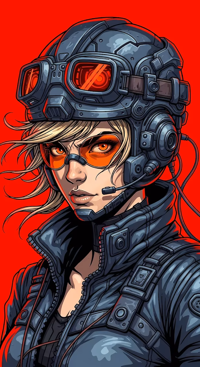 Cyberpunk Woman in Tactical Helmet on Red Background - Free Mobile AMOLED Wallpaper Background
