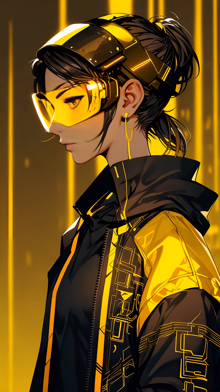Cyberpunk Woman in Yellow Goggles and Tech Jacket - Free Mobile AMOLED Wallpaper Background