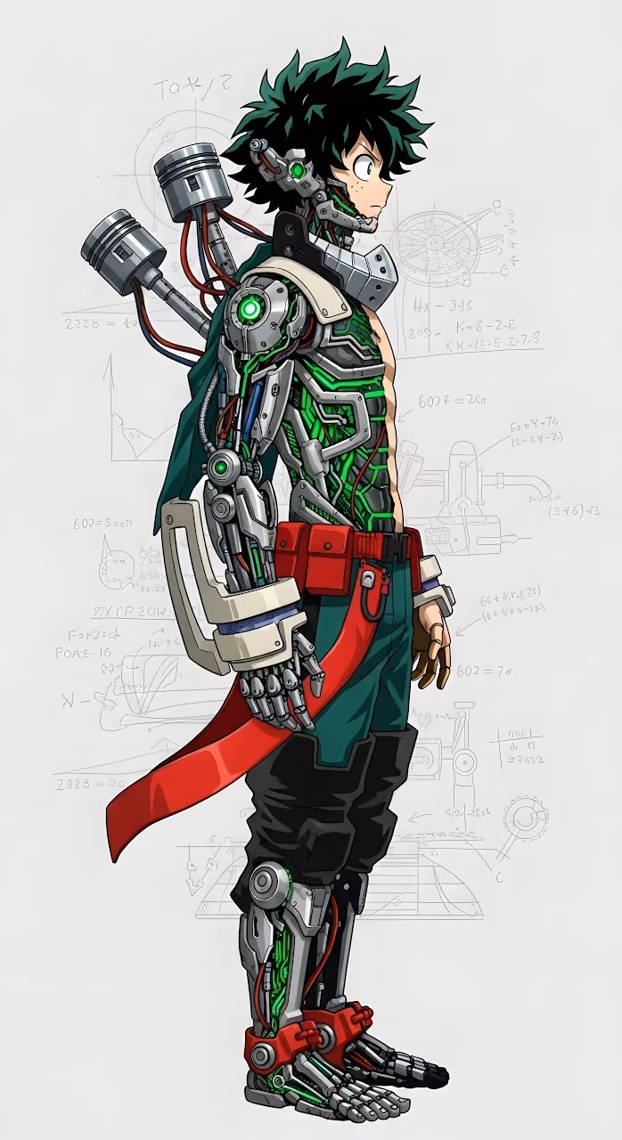 Download Cyborg Izuku Midoriya Mecha Suit Anime Character Design Art Wallpaper in Mobile HD Cyborg Izuku Midoriya Mecha Suit Anime Character Design Art - Free Mobile AMOLED Wallpaper Background