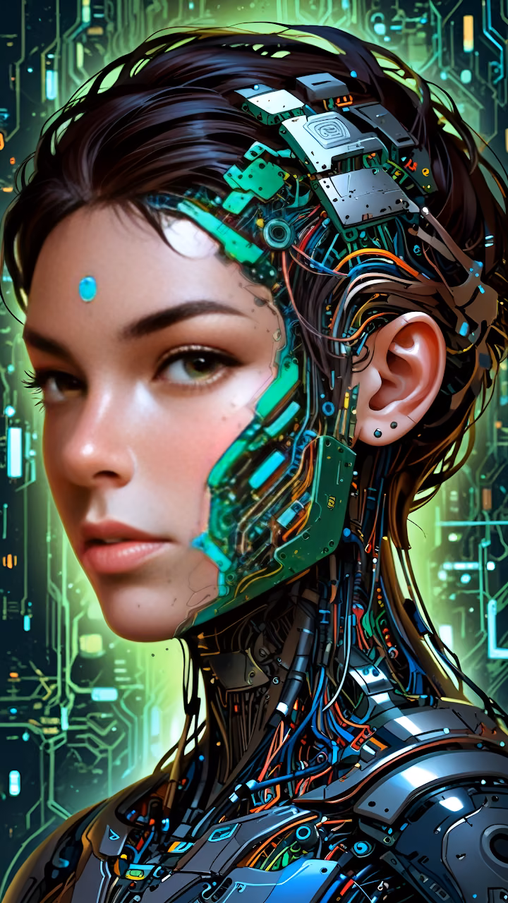 Download Cyborg Woman with Exposed Circuitry and Glowing Tech Wallpaper in Mobile HD Cyborg Woman with Exposed Circuitry and Glowing Tech - Free Mobile AMOLED Wallpaper Background