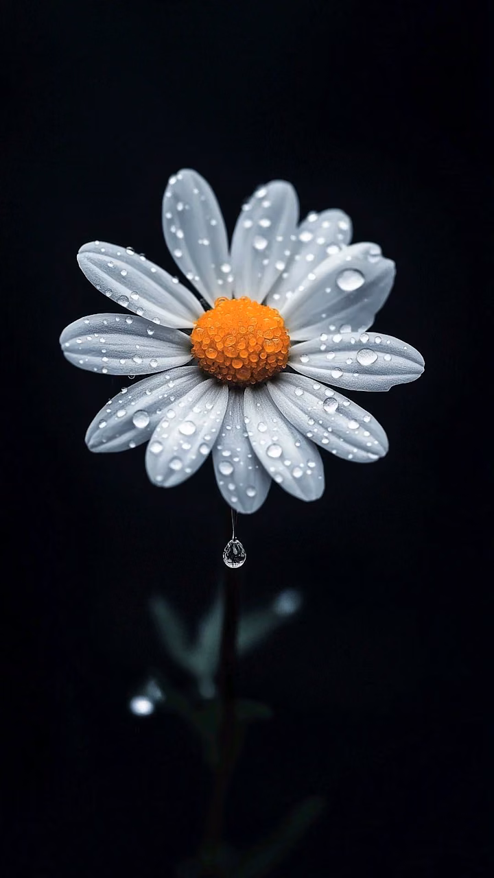 Download Daisy Flower Macro Droplets Dark Minimalist Art Wallpaper in Mobile HD Daisy Flower Macro Droplets Dark Minimalist Art - Free Mobile AMOLED Wallpaper Background