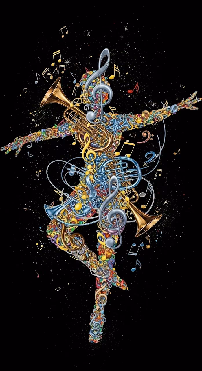 Download Dancer Formed by Colorful Musical Notes and Instruments Wallpaper in Mobile HD Dancer Formed by Colorful Musical Notes and Instruments - Free Mobile AMOLED Wallpaper Background