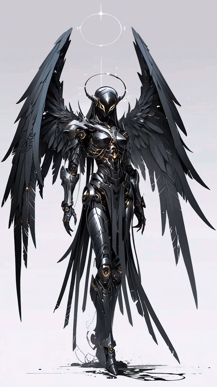 Download Dark Angel in Armored Suit with Black Wings Wallpaper in Mobile HD Dark Angel in Armored Suit with Black Wings - Free Mobile AMOLED Wallpaper Background