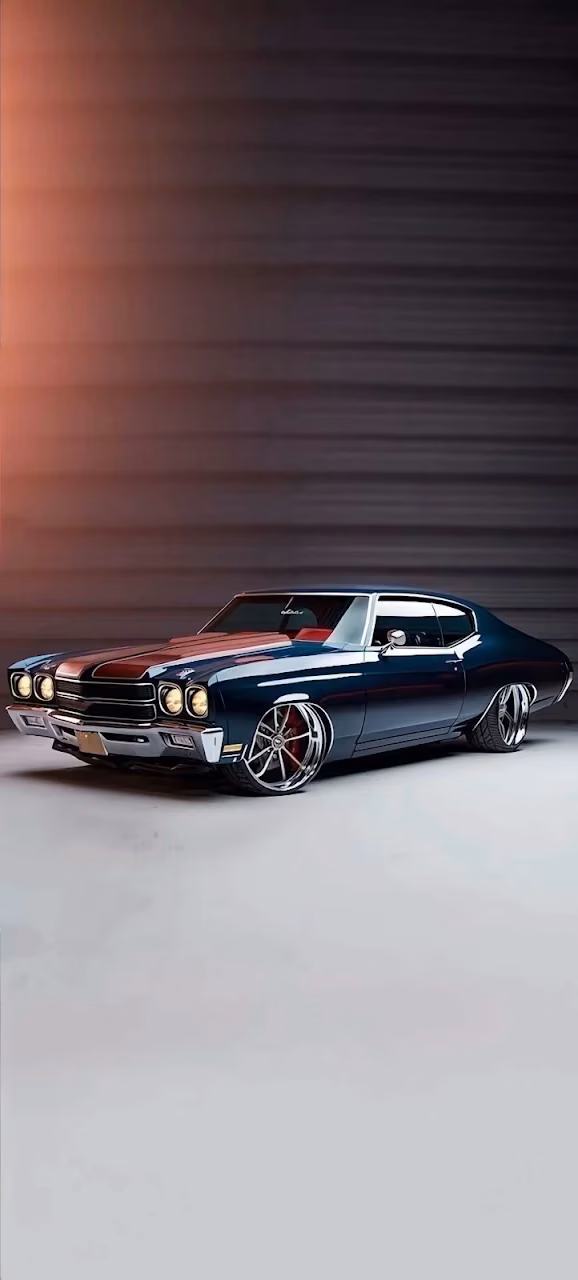 Download Dark Blue Classic Muscle Car Studio Display Custom Rims Wallpaper in 4K UHD Dark Blue Classic Muscle Car Studio Display Custom Rims - Free 4K Desktop Wallpaper Background