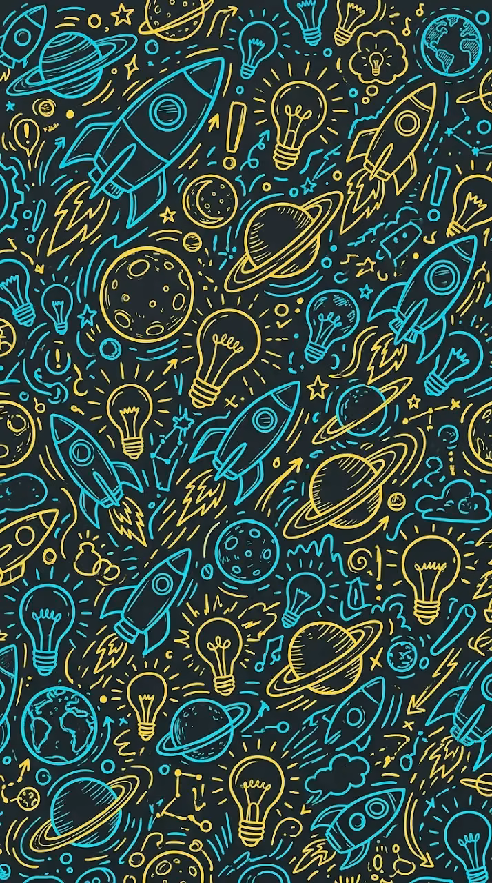 Download Dark Blue Background with Cyan and Yellow Outline Doodles Pattern Wallpaper in Mobile HD Dark Blue Background with Cyan and Yellow Outline Doodles Pattern - Free Mobile AMOLED Wallpaper Background