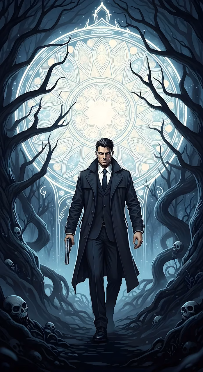 Dark Detective Occult Forest Glowing Symbol Skulls - Free Mobile AMOLED Wallpaper Background