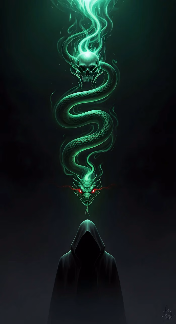 Download Dark Fantasy Green Flame Snake and Skull Art Wallpaper in Mobile HD Dark Fantasy Green Flame Snake and Skull Art - Free Mobile AMOLED Wallpaper Background