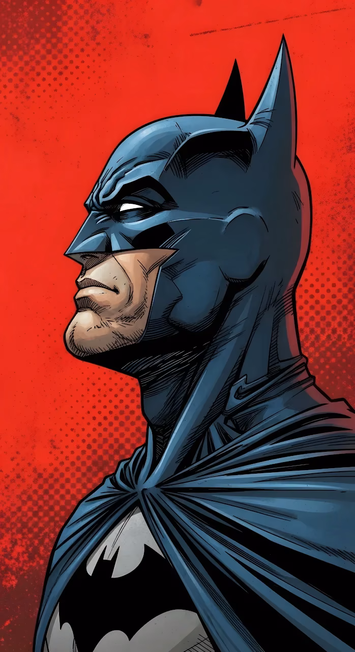 Dark Knight Profile Comic Art on Red Halftone - Free Mobile AMOLED Wallpaper Background