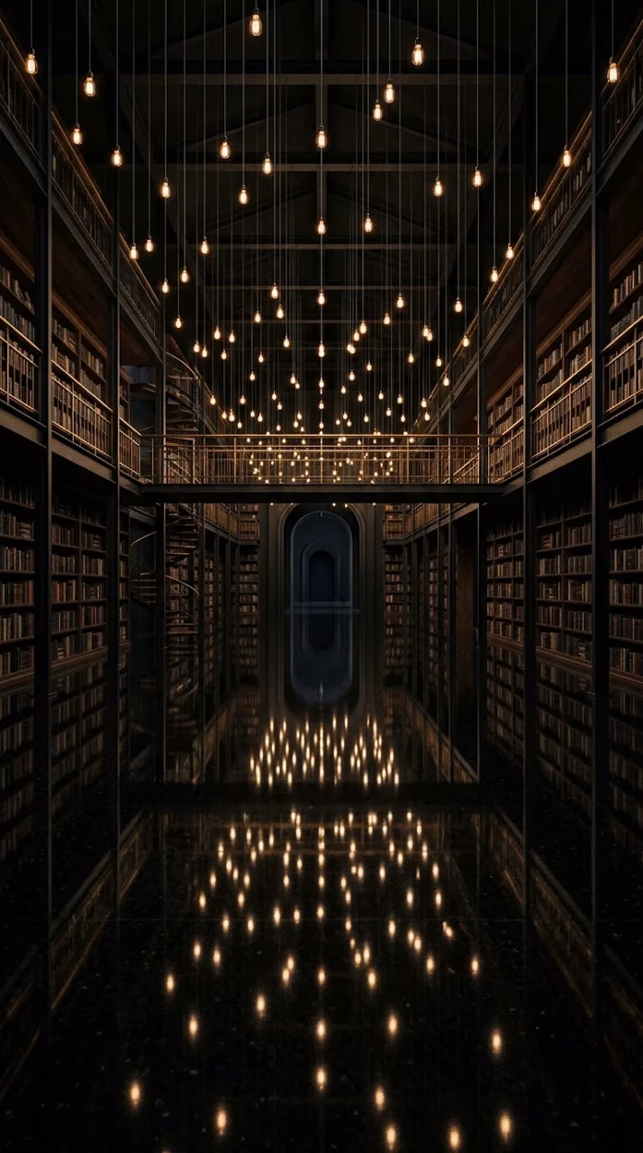 Download Dark Library with Hundreds of Suspended Glowing Lamps Wallpaper in Mobile HD Dark Library with Hundreds of Suspended Glowing Lamps - Free Mobile AMOLED Wallpaper Background