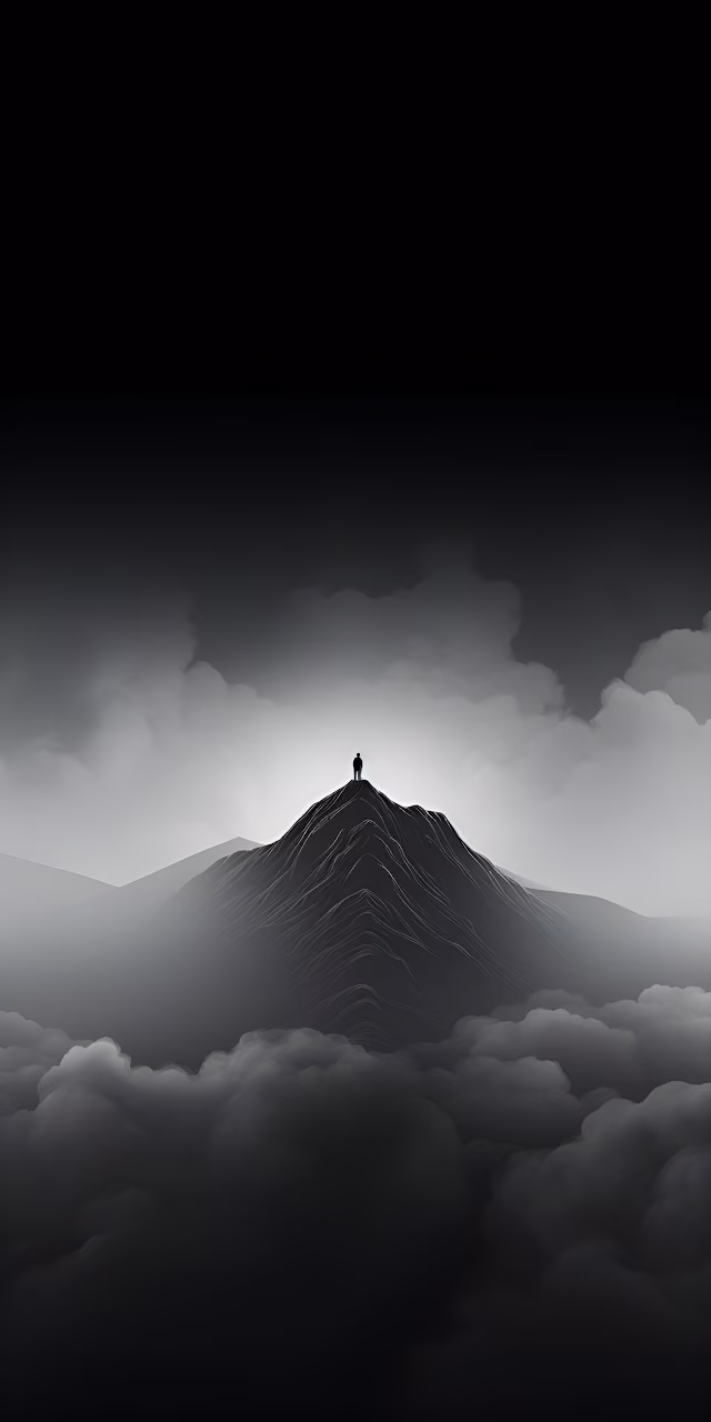 Dark Mountain Peak Silhouette Solitude Monochrome - Free Mobile AMOLED Wallpaper Background