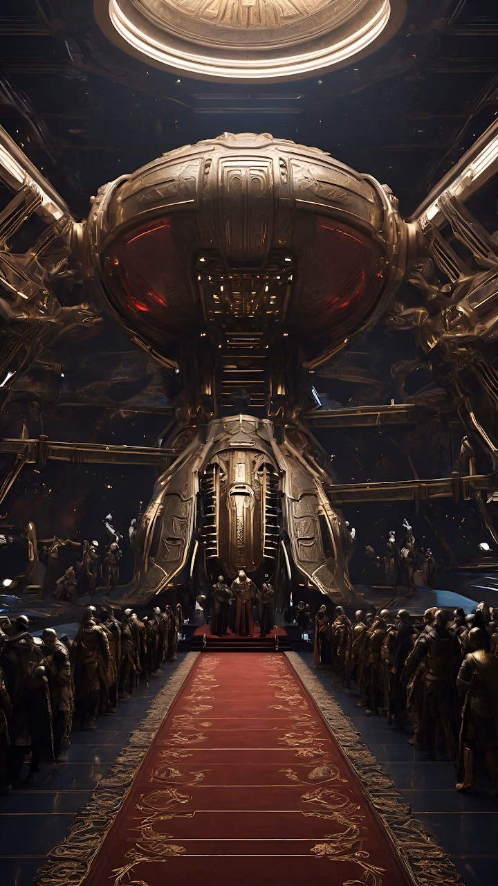 Dark Sci Fi Throne Room Golden Alien Command Center - Free Mobile AMOLED Wallpaper Background