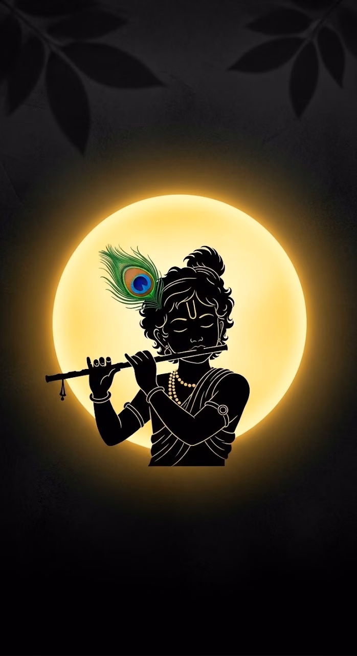 Download Dark Silhouette of Krishna with Peacock Feather and Flute Wallpaper in Mobile HD Dark Silhouette of Krishna with Peacock Feather and Flute - Free Mobile AMOLED Wallpaper Background