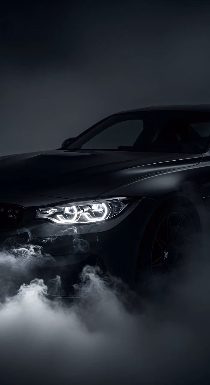Download Dark Sports Car Headlights in Smoke on a Moody Black Scene Wallpaper in Mobile HD Dark Sports Car Headlights in Smoke on a Moody Black Scene - Free Mobile AMOLED Wallpaper Background