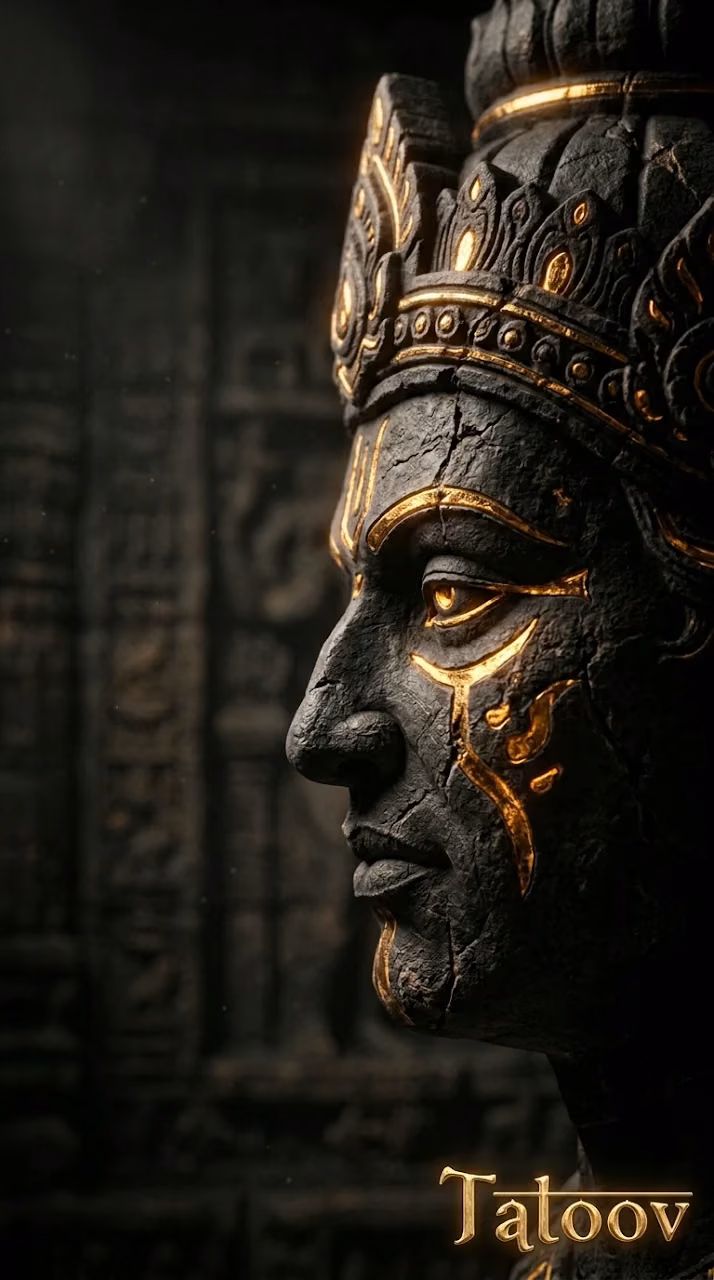 Download Dark Stone Sculpture Face with Gold Accents Wallpaper in Mobile HD Dark Stone Sculpture Face with Gold Accents - Free Mobile AMOLED Wallpaper Background