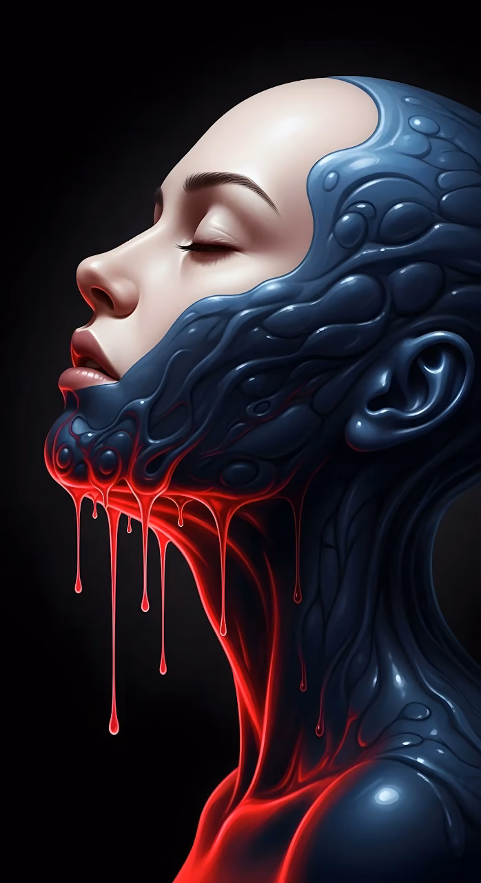 Dark Symbiote Liquid Dripping with Red Neon Glow - Free Mobile AMOLED Wallpaper Background