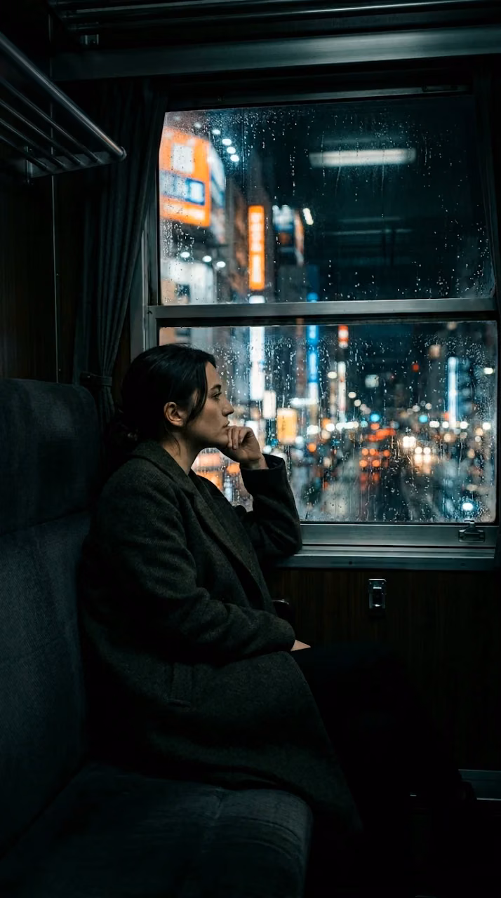 Dark Train Interior with Passing City Light Reflections - Free Mobile AMOLED Wallpaper Background