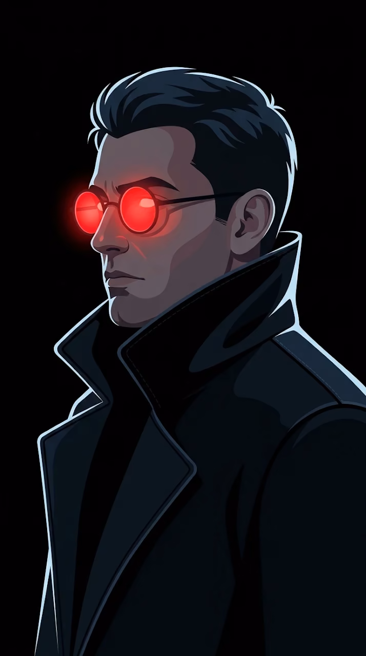 Download Dark Vector Illustration of a Man with Glowing Red Round Glasses Wallpaper in Mobile HD Dark Vector Illustration of a Man with Glowing Red Round Glasses - Free Mobile AMOLED Wallpaper Background