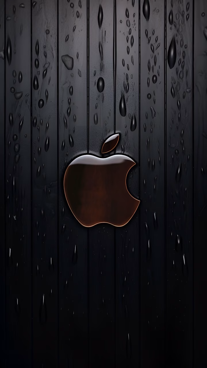 Dark Wood Texture Apple Logo Rain Drops Aesthetic - Free Mobile AMOLED Wallpaper Background