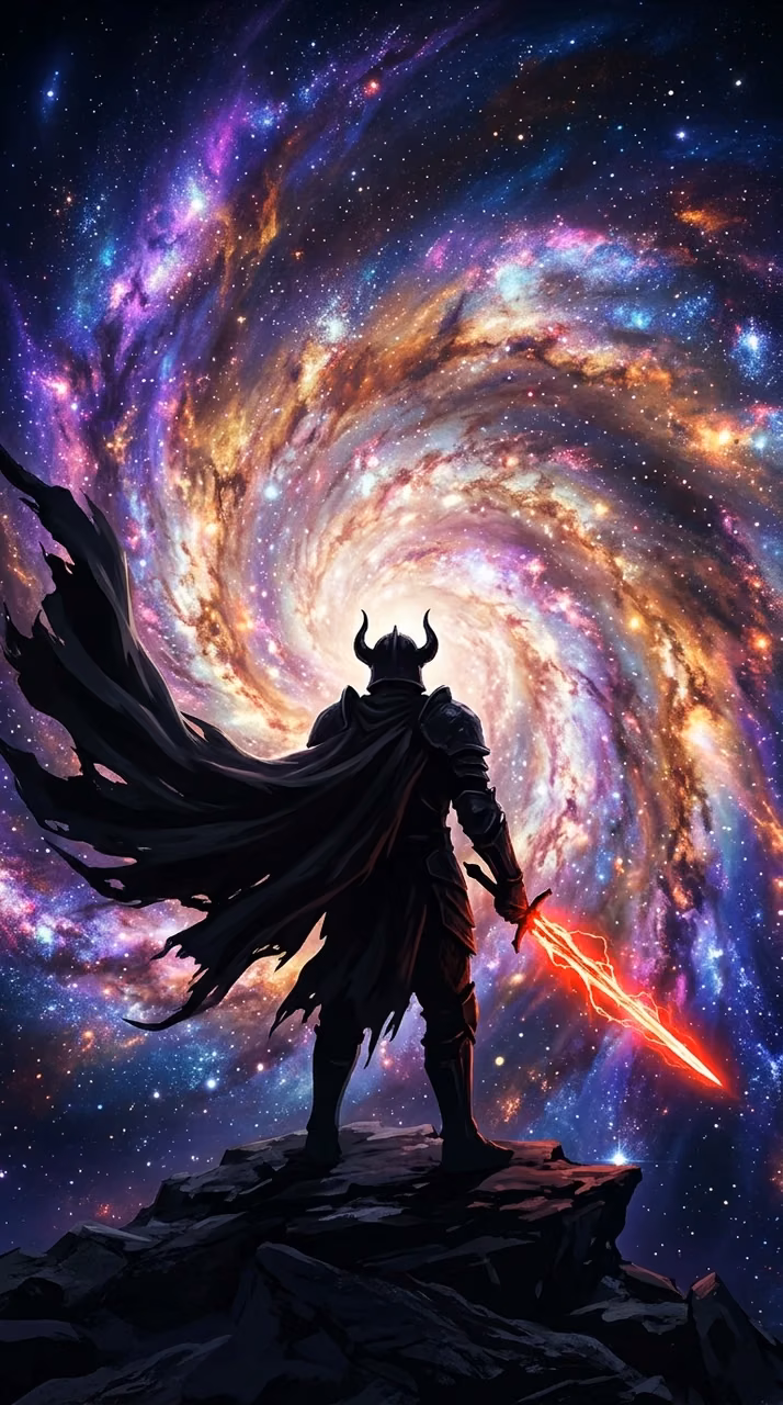 Download Darth Vader Silhouette Facing a Swirling Vibrant Cosmic Nebula Wallpaper in Mobile HD Darth Vader Silhouette Facing a Swirling Vibrant Cosmic Nebula - Free Mobile AMOLED Wallpaper Background