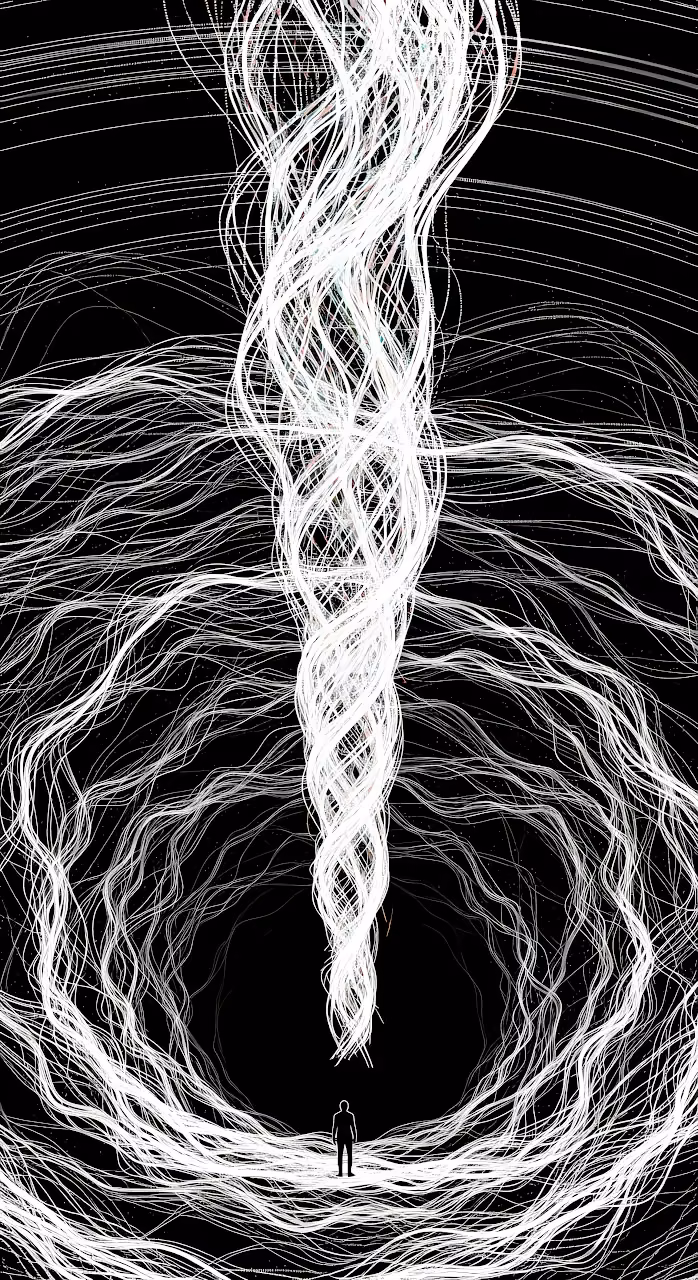 Data Vortex Swirl and Human Silhouette on Black - Free Mobile AMOLED Wallpaper Background