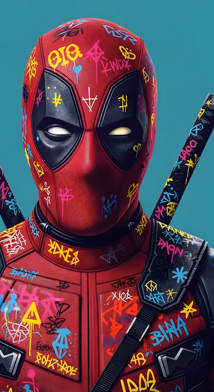 Deadpool Street Art Mask Portrait - Neon Graffiti Tags - Free Mobile AMOLED Wallpaper Background