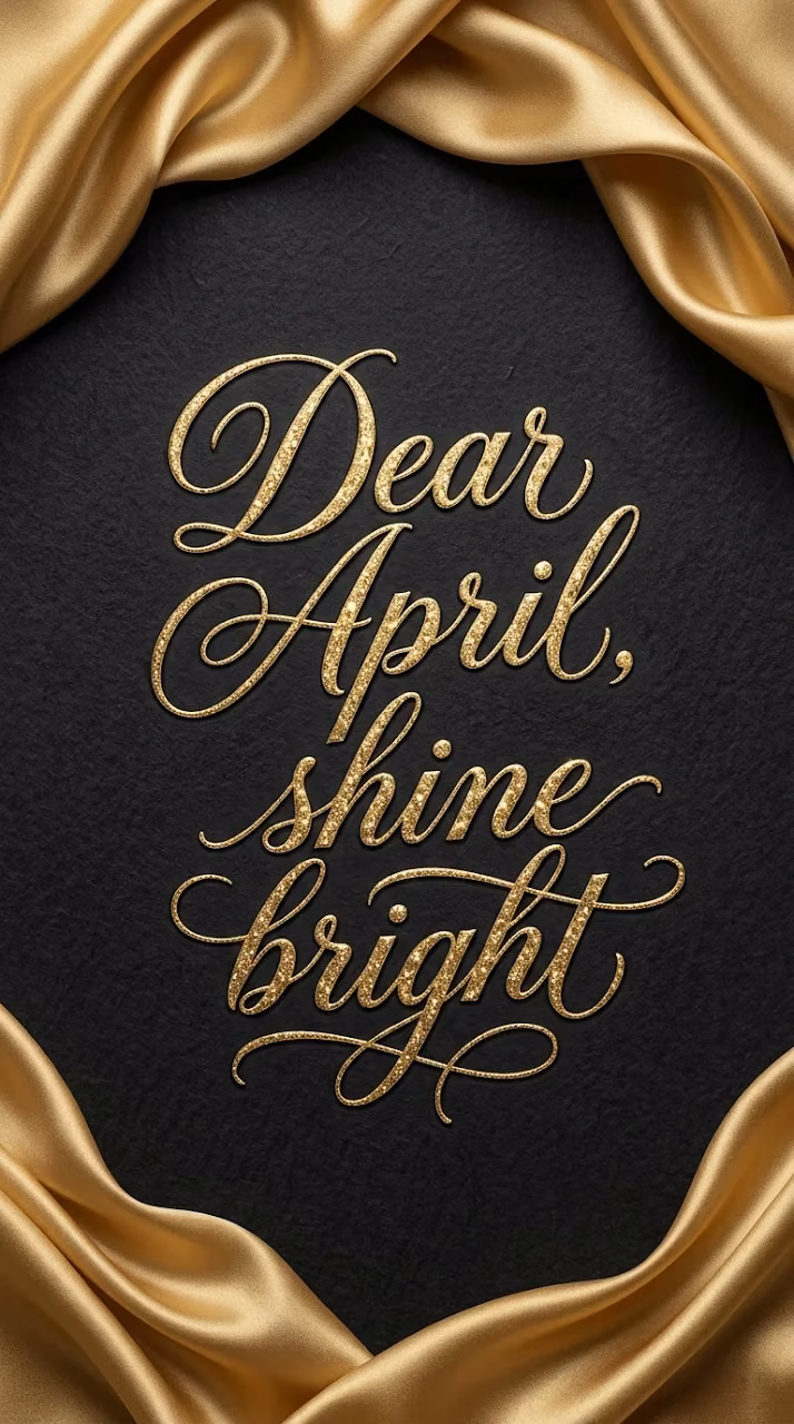 Dear April Shine Bright Gold Typography on Black Textured Background - Free Mobile AMOLED Wallpaper Background