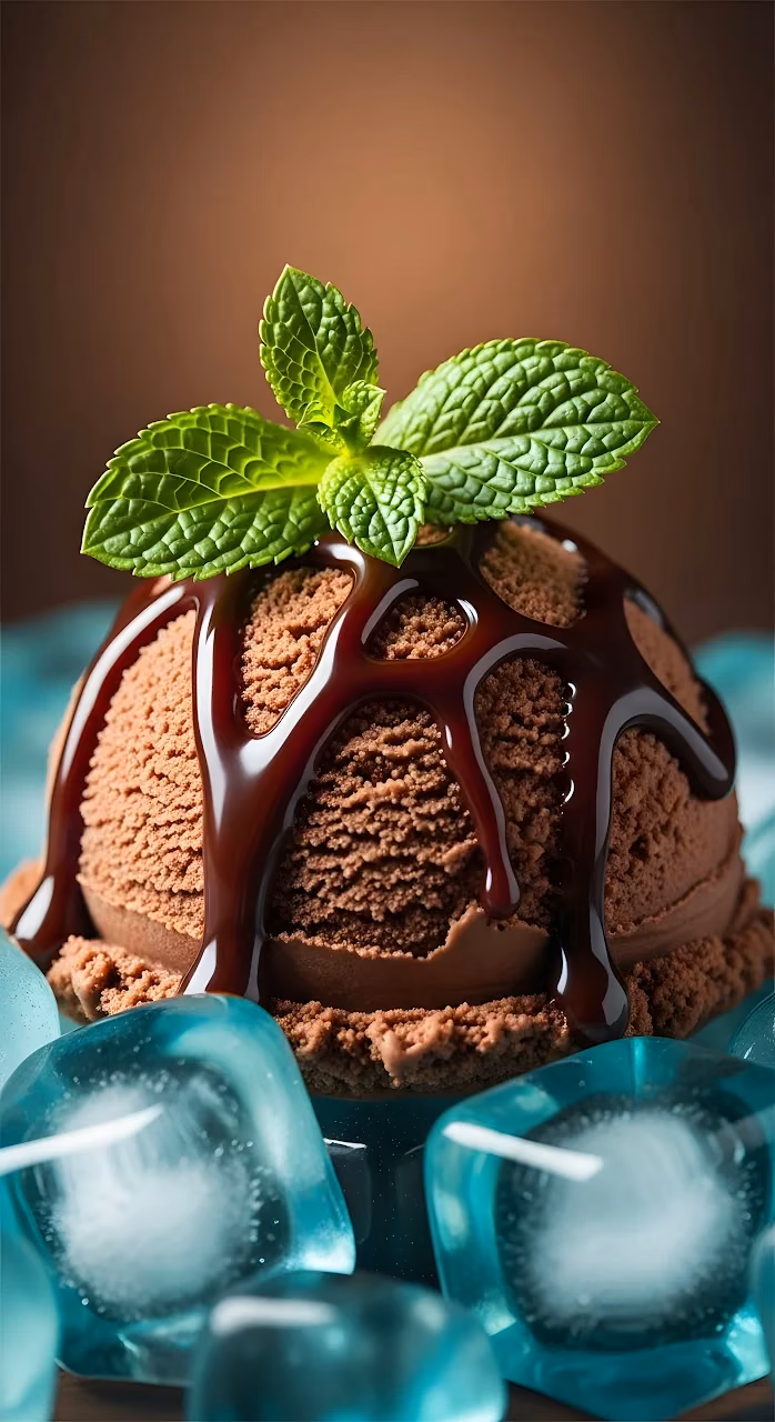 Download Decadent Chocolate Ice Cream Scoop with Mint and Syrup Wallpaper in Mobile HD Decadent Chocolate Ice Cream Scoop with Mint and Syrup - Free Mobile AMOLED Wallpaper Background