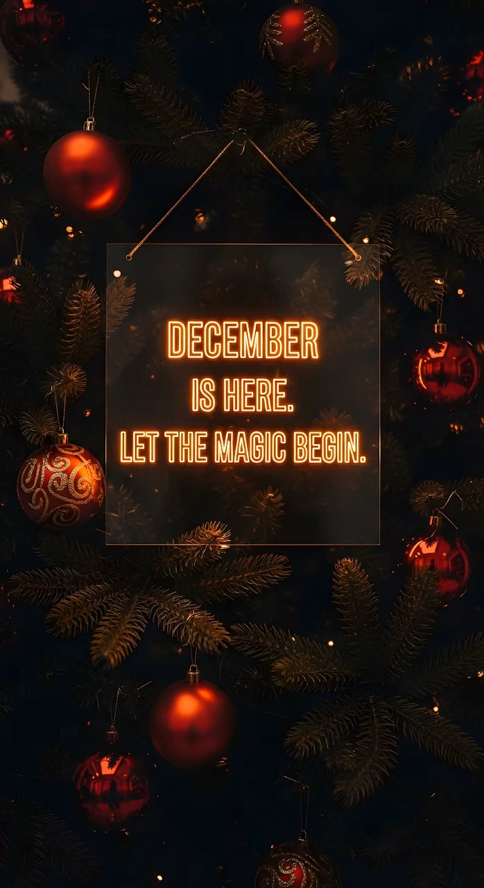 Download December Magic Neon Sign Christmas Tree Ornaments Wallpaper in Mobile HD December Magic Neon Sign Christmas Tree Ornaments - Free Mobile AMOLED Wallpaper Background