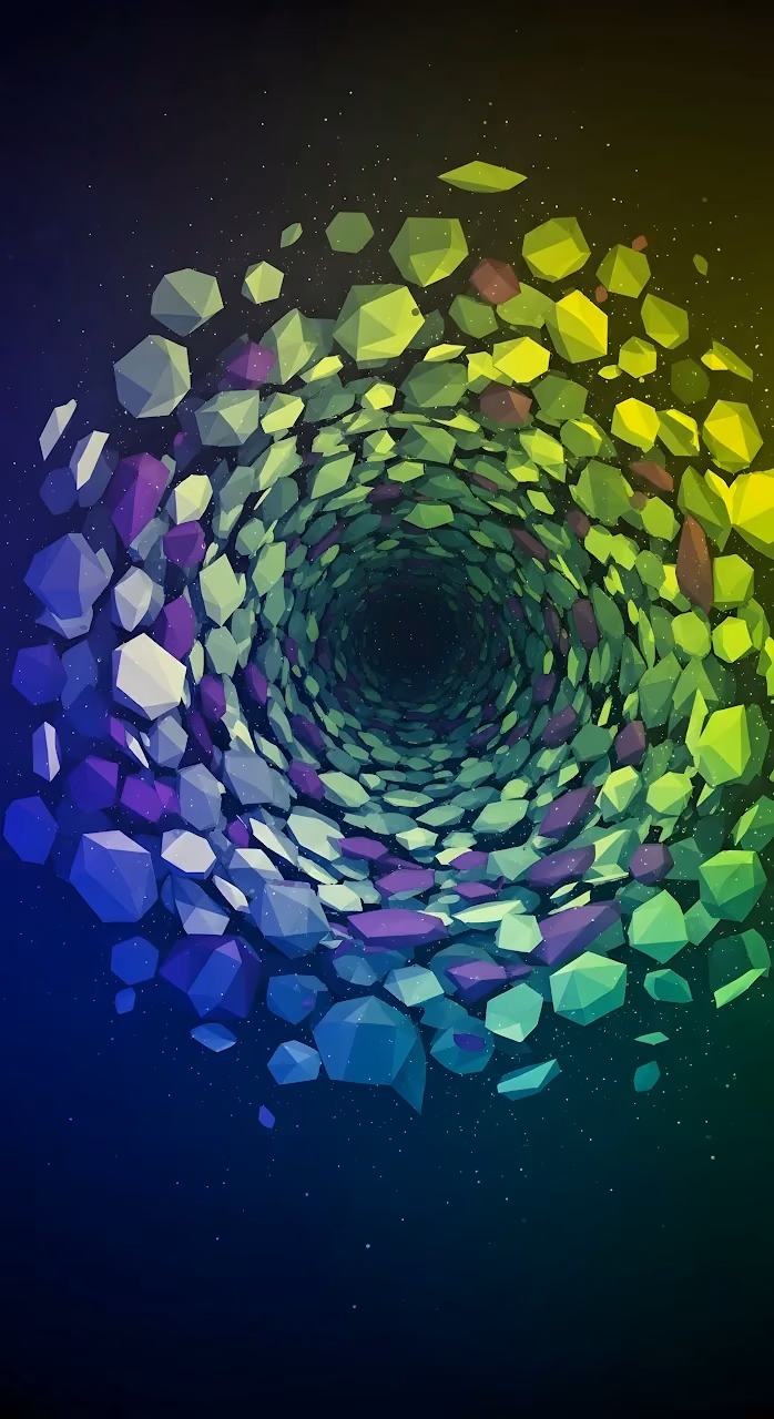 Deep Space Vortex of Low Poly Cyan and Magenta Stones - Free Mobile AMOLED Wallpaper Background
