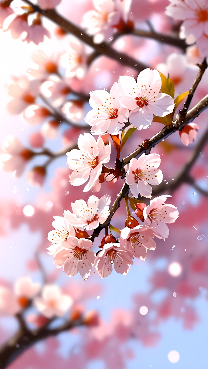 Delicate Pink Cherry Blossoms Spring Sunlight Bokeh - Free Mobile AMOLED Wallpaper Background