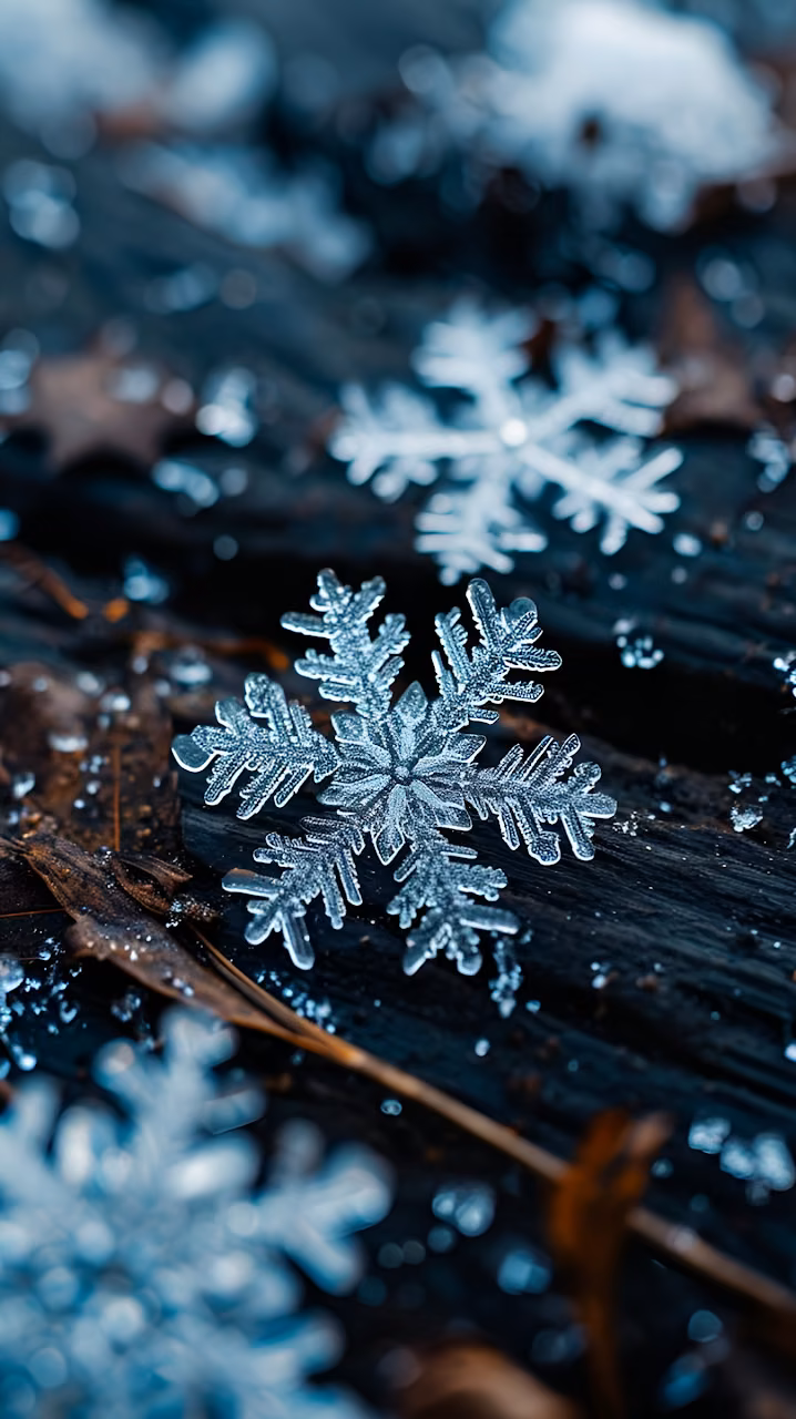 Delicate Snowflake Resting on Dark Wooden Surface - Free Mobile AMOLED Wallpaper Background
