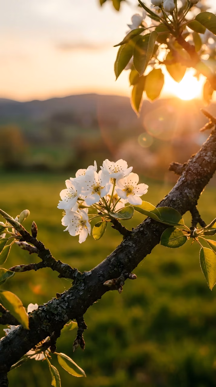 Delicate White Blossoms at Golden Hour - Free Mobile AMOLED Wallpaper Background