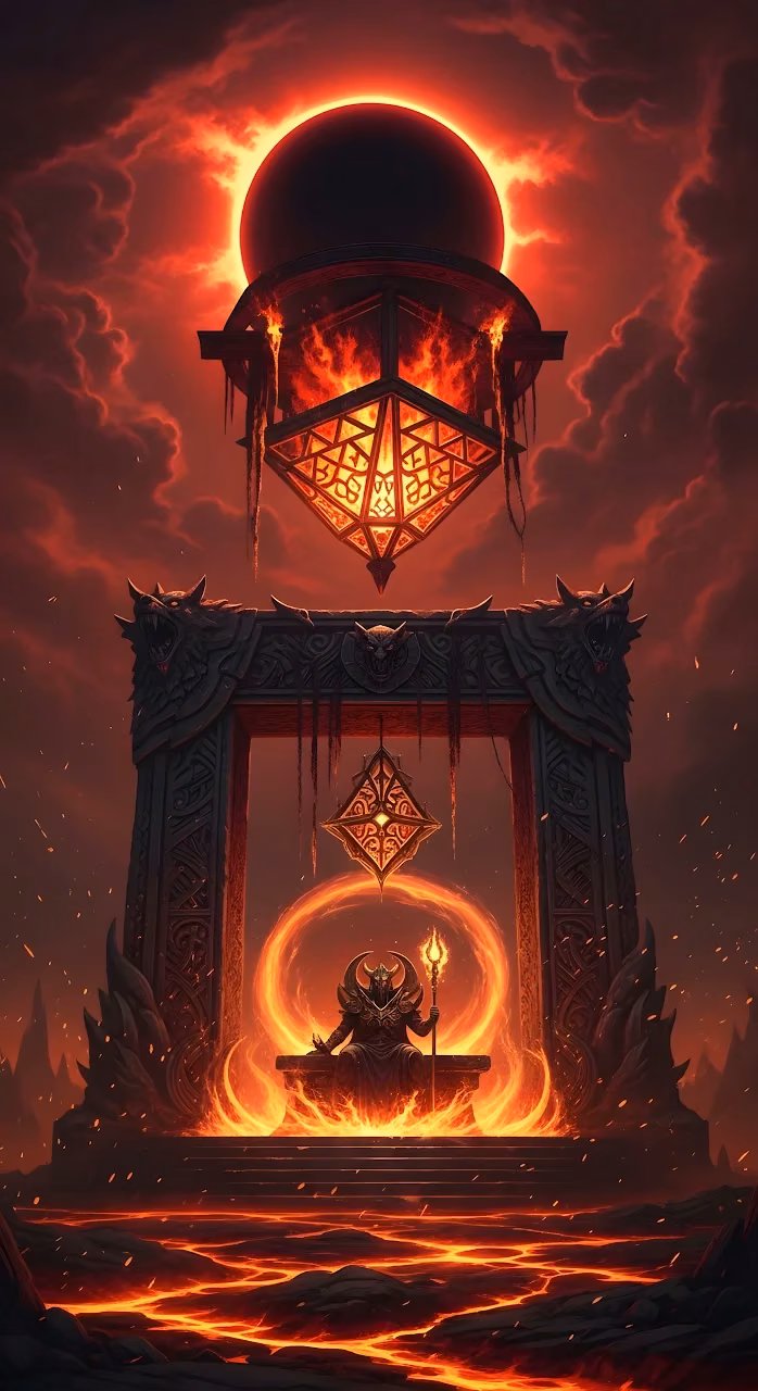 Demon King on Throne of Fire Under the Red Sun Eclipse - Free Mobile AMOLED Wallpaper Background