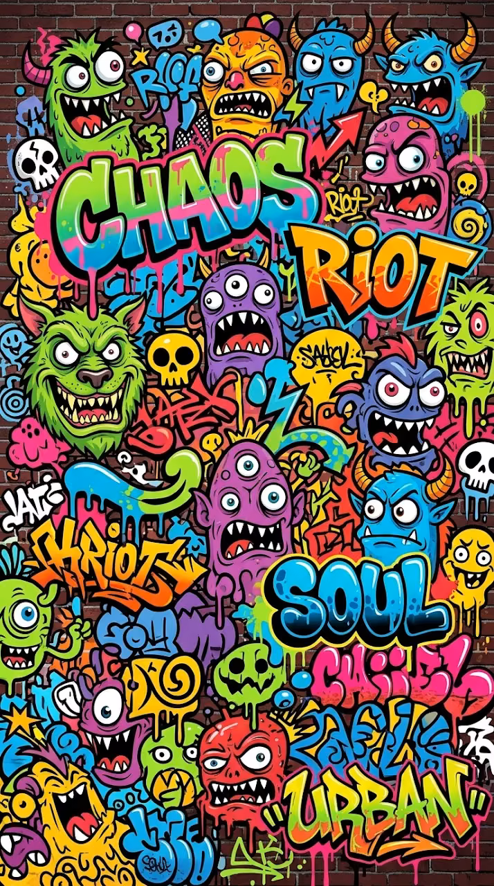 Download Dense Collage of Graffiti Characters and Typography on Wall Wallpaper in Mobile HD Dense Collage of Graffiti Characters and Typography on Wall - Free Mobile AMOLED Wallpaper Background