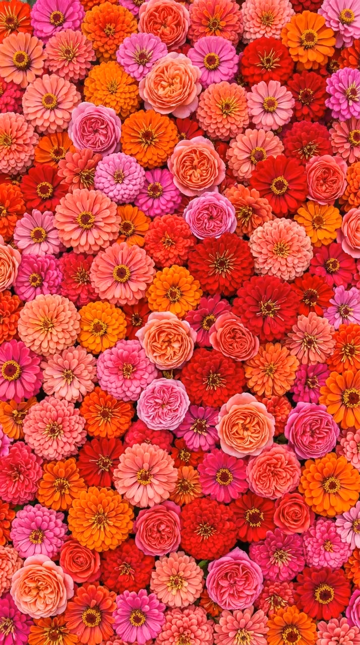 Download Dense Wall of Colorful Mixed Garden Flowers Wallpaper in Mobile HD Dense Wall of Colorful Mixed Garden Flowers - Free Mobile AMOLED Wallpaper Background