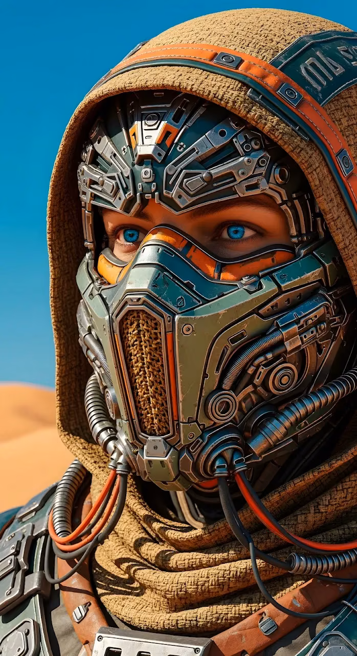 Download Desert Survivor with Detailed Cybernetic Respirator Mask Wallpaper in Mobile HD Desert Survivor with Detailed Cybernetic Respirator Mask - Free Mobile AMOLED Wallpaper Background