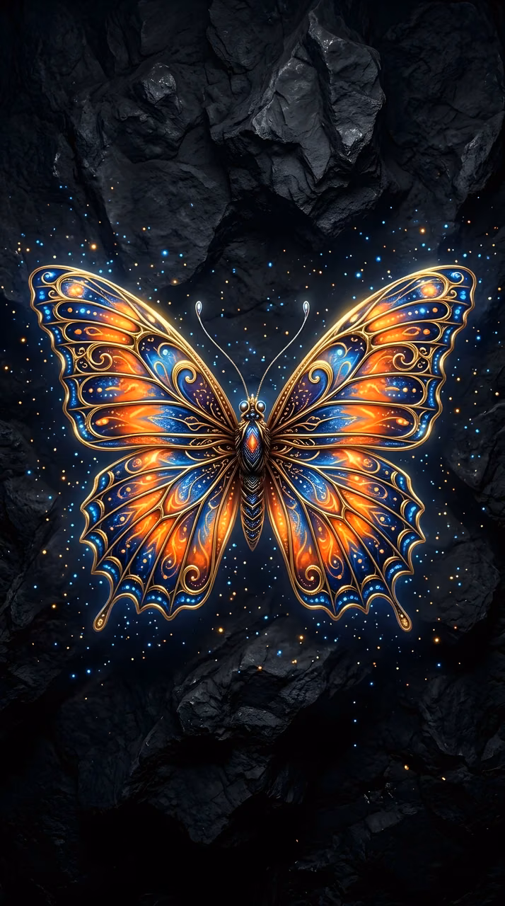 Download Detailed Illustration of a Mystical Butterfly on a Dark Textured Surface Wallpaper in Mobile HD Detailed Illustration of a Mystical Butterfly on a Dark Textured Surface - Free Mobile AMOLED Wallpaper Background
