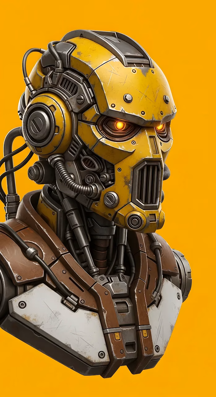 Download Detailed Yellow Cyberpunk Robot Bust with Glowing Eyes Wallpaper in Mobile HD Detailed Yellow Cyberpunk Robot Bust with Glowing Eyes - Free Mobile AMOLED Wallpaper Background