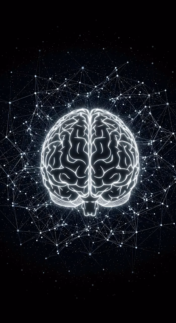 Digital Brain Glowing Neural Network Technology Concept - Free Mobile AMOLED Wallpaper Background