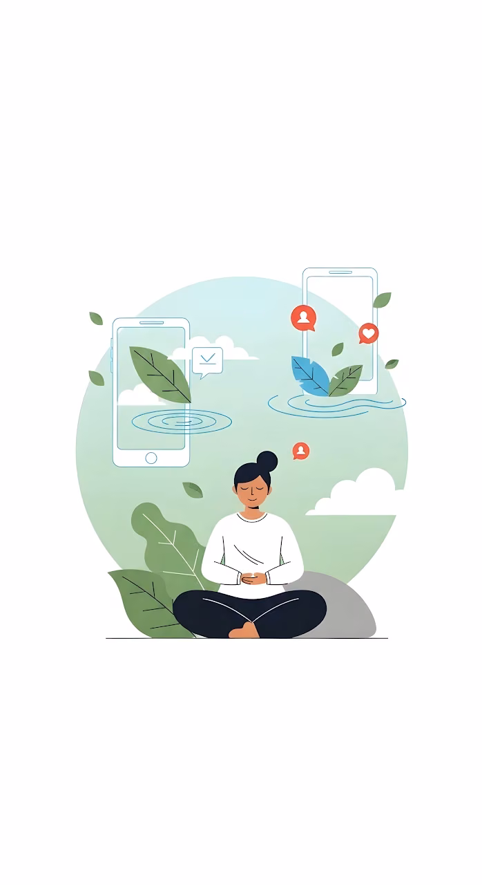 Digital Detox and Mindfulness Meditation Illustration - Free Mobile AMOLED Wallpaper Background
